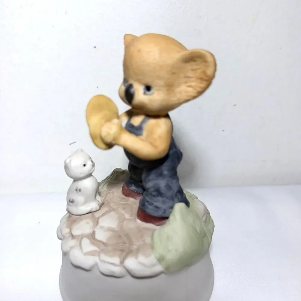 Flambro Vintage Porcelain Music Box Koala Bear Playing “Talk With the Animals